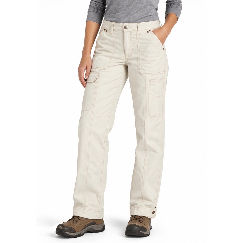 Duluth Trading Women's 6 Fire Hose Ltd Stovepipe Cargo Pants Cream Utility Work